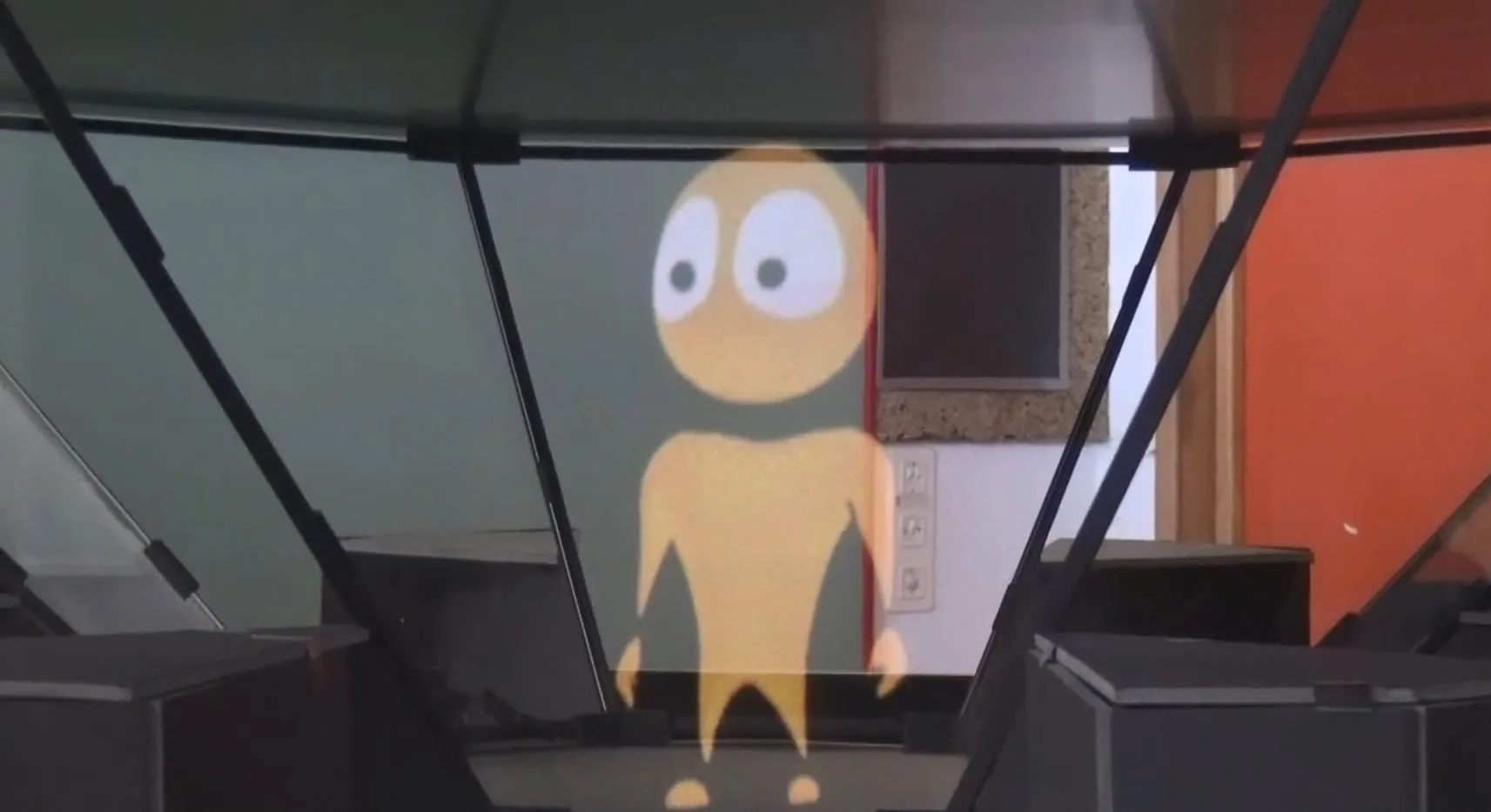 Close-up of the hologram character inside the 360° structure