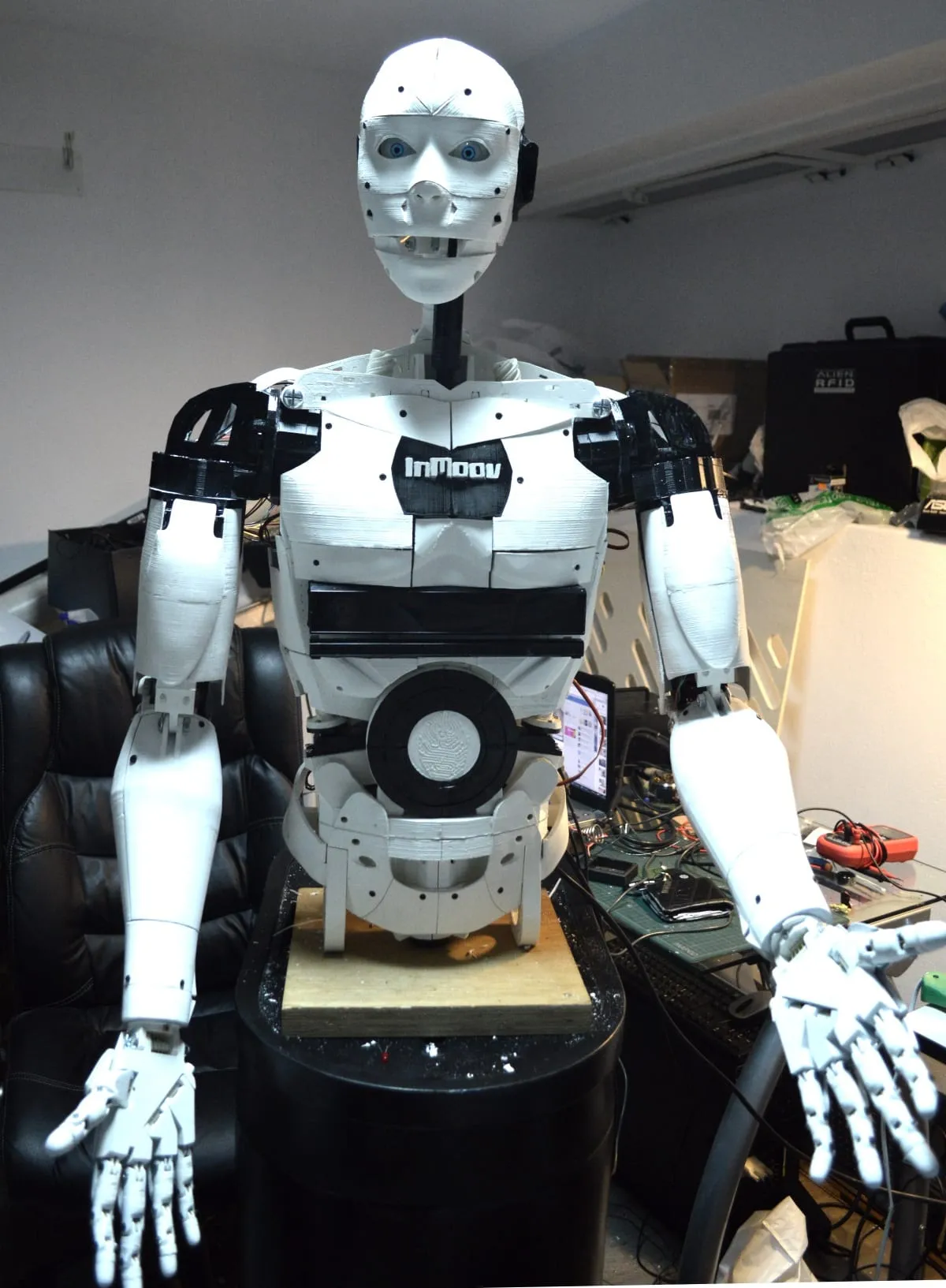 The InMoov robot standing on its base