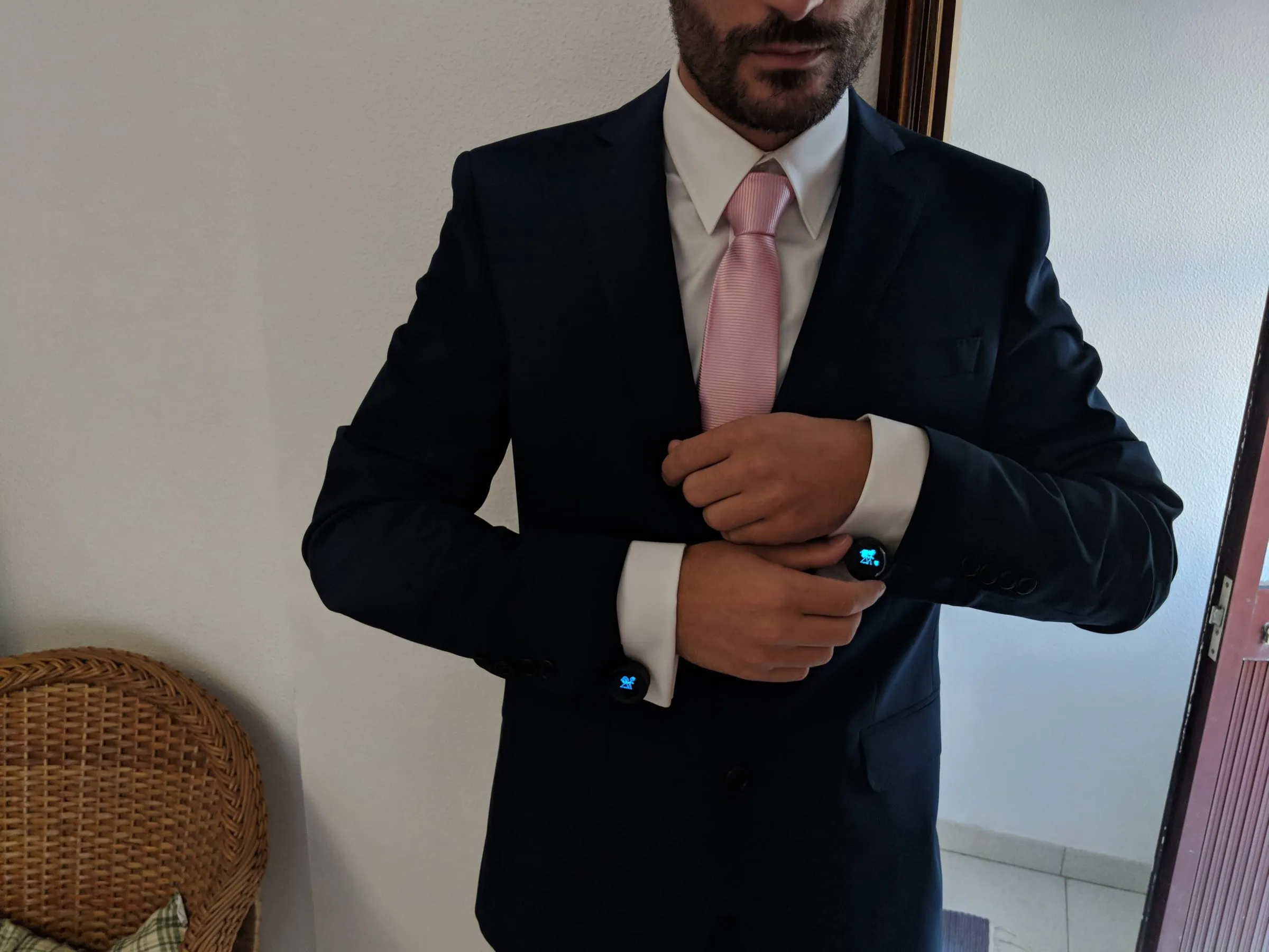 Wearing the cufflinks with a suit