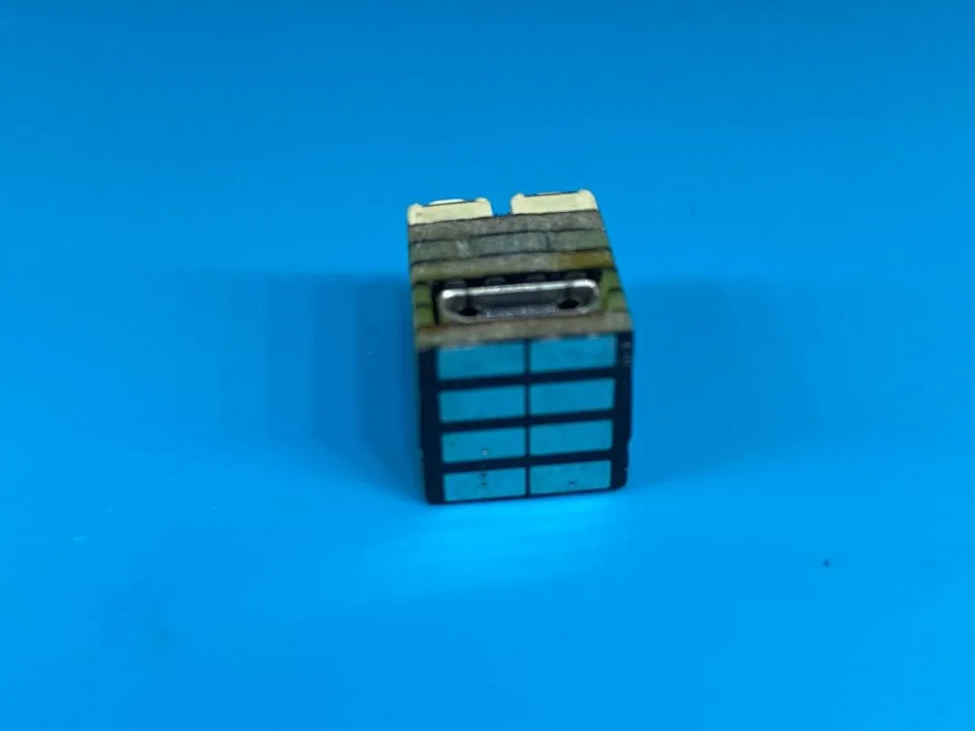 The cube from the front, showing the GPIO pads